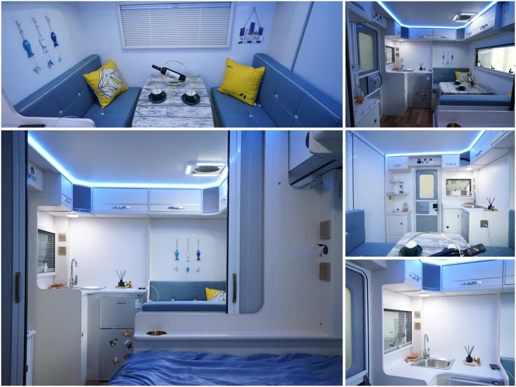 2022 New Customized Car Trailer Mobile RV Traivel Trailer 110-380V Camper Van with Toilet Kitchen Shower Beds